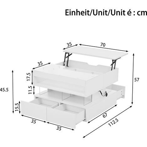 Table basse réglable en hauteur pour salon avec éclairage LED 16 couleurs, plateau en verre et pieds en acrylique. (1/5)