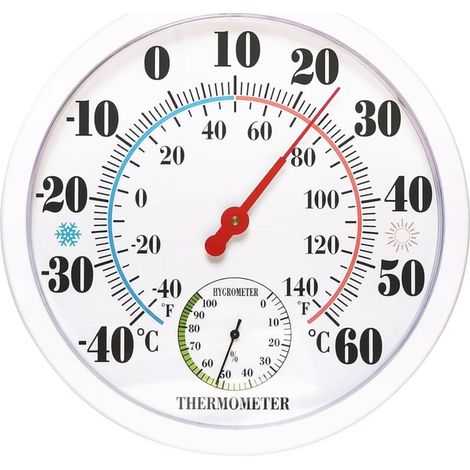 Innen- und Außenthermometer und Hygrometer – 25 cm Außenthermometer – Große Ziffern – 2-in-1-Thermometer und Hygrometer – Wandthermometer für Häuser, Gewächshäuser und Gärten (1/5)