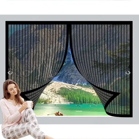 Moustiquaire Porte Fenetre 48x68cm Anti-Moustiques, Anti-Insectes, Maille Ultra-Fine, Installation Facile, Moustiquaire Fenêtre pour Portes, Différentes Tailles, Noir (1/5)