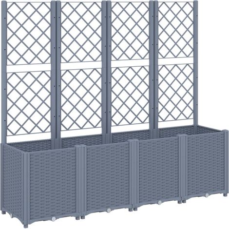 Fioriera aiuola rialzata vassoio piante fiori terrazza giardino con traliccio 160 x 40 x 140 cm PP grigio 020038263