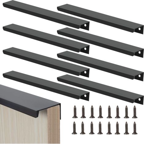 Poignées de Meubles Noir Invisible 300mm pour Armoire et Cuisine - 8 Pièces avec Vis pour Porte et Tiroirs (1/5)