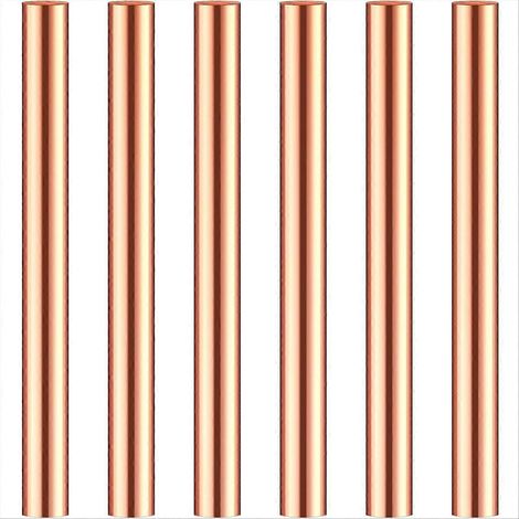 Lot de 6 tiges rondes en cuivre pur, longueur 3,94 pouces, diamètre 0,39 pouce, non finies (1/5)