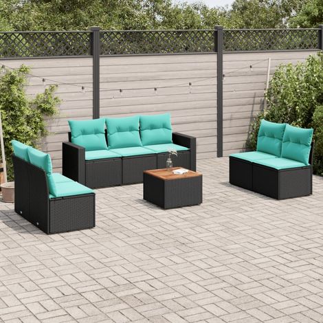 vidaXL Salon de jardin 8 pcs avec coussins noir résine tressée (1/5)
