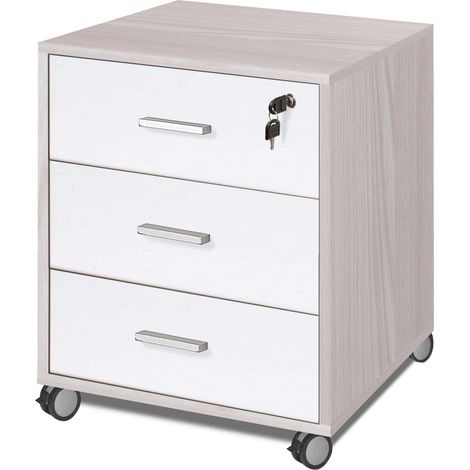 Cassettiera per ufficio tre cassetti con ruote Olmo Bianco 50x41x h70 cm (1/5)