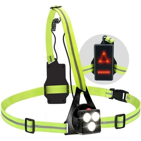 Lampe de Course à Pied LED rechargeable par USB pour poitrine, réglable à 120°,500 lumens,Éclairage Pour Course avec bandes réfléchissantes pour Jogging,Promenade,Sports Extérieur [Classe énergétique (1/4)