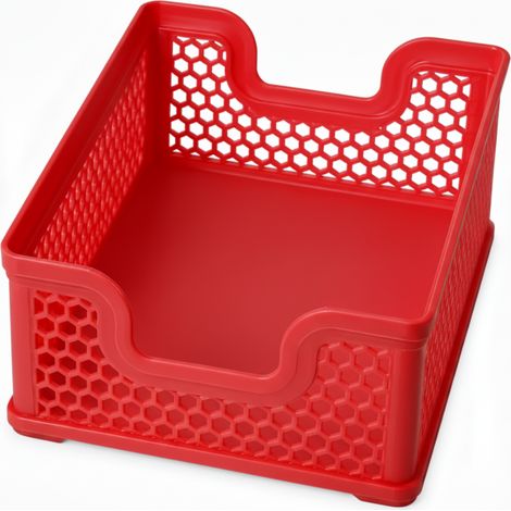 Panier de rangement rouge ajouré, empilable pour une étagère dans un placard (1/3)