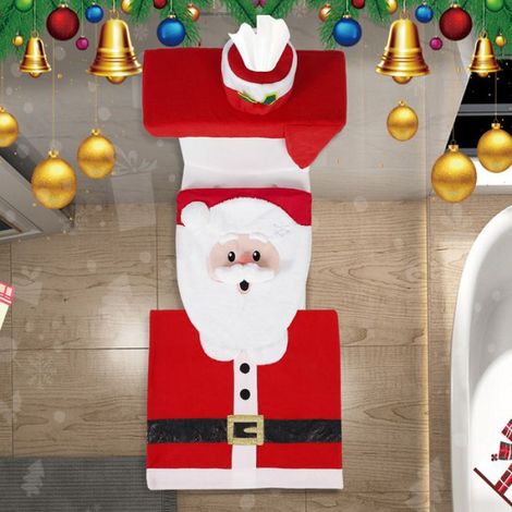Housse De Toilette - Ensemble De 4 Pieces Avec Nez De Pere Noel 3D - Decoration De Salle De Bain Pour Noel - 1 Housse Siege 1 Tapis 1 Couvre Reservoir 1 Couvre Boite A Mouchoirs (1/5)