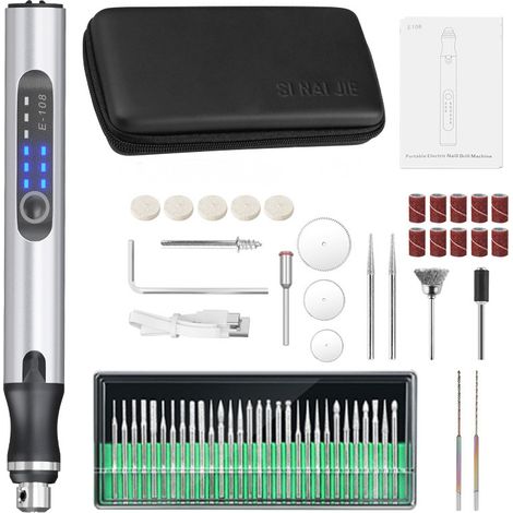 Stylo graveur électrique, 3 vitesses réglables, outil de gravure sans fil rechargeable, ensemble de 60 pièces (argent) (1/5)