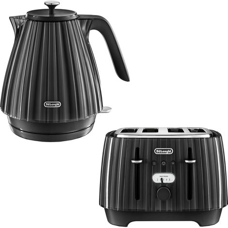 Delonghi Ballerina 1.7L Kettle & 4 Slice Toaster Set, Black