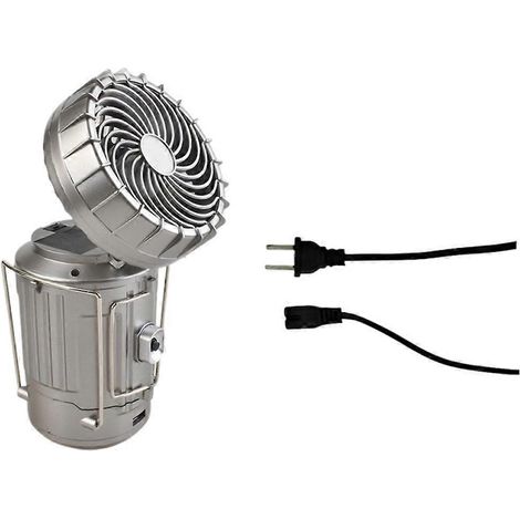 2-in-1 Solar-Campinglaterne mit LED-Licht und verstellbarem Ventilator, USB-Ladestation, silberfarben, US-Stecker (1/5)