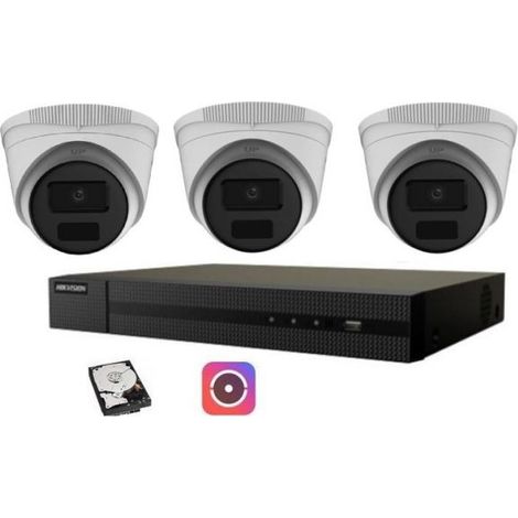 HIKVISION KIT VIDEOSORVEGLIANZA IP POE 4 CANALI 3 TELECAMERE DOME 4 MPX 500GB