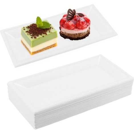 Lot de 50 assiettes de fête rectangulaires en papier blanc, 26 x 13 cm, assiettes de service jetables en bagasse de canne à sucre pour pique-nique, barbecue, fête, utilisation (1/5)