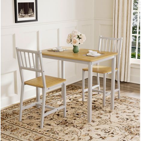 Conjunto de mesa de comedor con 2 sillas, 90 x 60 x 75,5 cm, natural y blanco, DESVIAE (1/5)