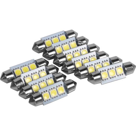 Lot de 10 ampoules LED festoon 36mm 12V 3 SMD 5050 blanc pour plafonnier auto (1/5)