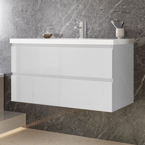 Waschtisch mit Unterschrank Waschbecken Unterschrank Badmöbel Set UV-geölt 100cm (1/5)