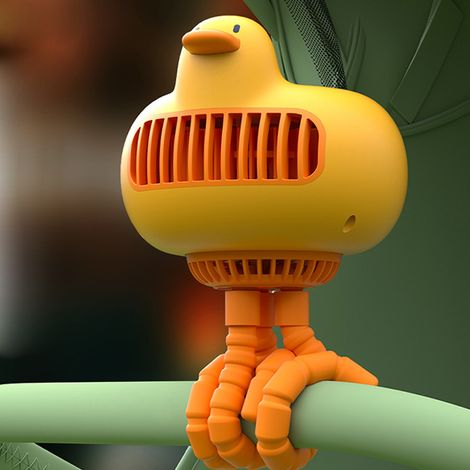 Leiser Ventilator für Kinderwagen, Mini-Outdoor-Ventilator mit Clip in Form einer Ente oder eines Oktopus, gelb. (1/5)