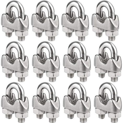 M3 Wire Rope Clips, Wire Rope Clamps, U Bolt Stainless Steel Cable Clip 3mm Diameter, Pack of 12 (1/4)