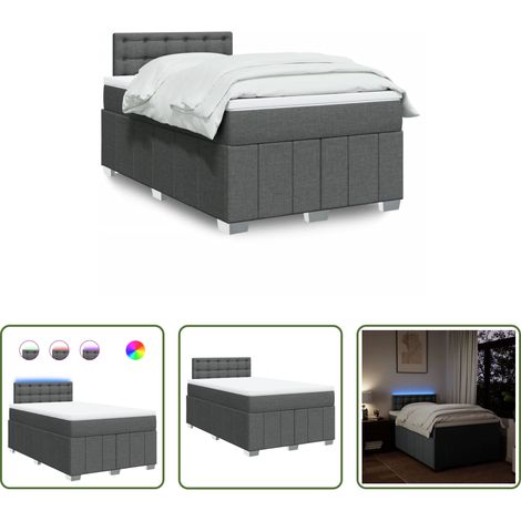 vidaXL Surmatelas - Sommier à lattes de lit avec matelas gris foncé 120x190cm tissu (1/5)