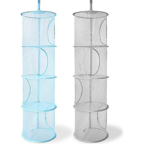 Lot de 2 sacs de rangement suspendus en filet pliables, paniers de rangement suspendus pliables pour jouets en peluche, paniers de rangement suspendus en filet à 4 compartiments. (1/5)
