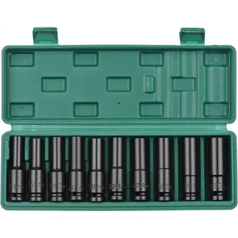 Satz mit 10 schwarzen 1/2"-Sechskant-Pneumatik-Verlängerungsstecknüssen