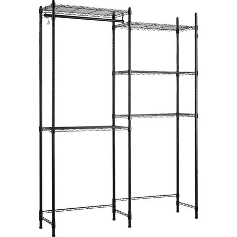 Mueble de almacenamiento para colocar sobre la lavadora y la secadora, estantes ajustables, estructura metálica resistente, 2 filas, 5 estantes, color negro. (1/2)