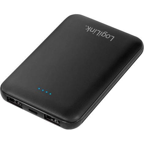 Powerbank LogiLink da 5000 mAh con 2 porte USB-A, ultra sottile, nero e LED, caricabatterie per cellulari. (1/5)