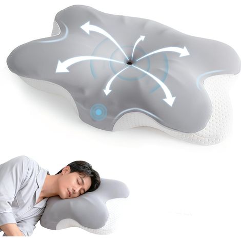 Oreiller Ergonomique Cervical, Oreiller Memoire Forme pour Dormeurs sur Le côté, Le Dos et Le Ventre, Cervical Orthopédique, 64x41x14 cm (1/5)