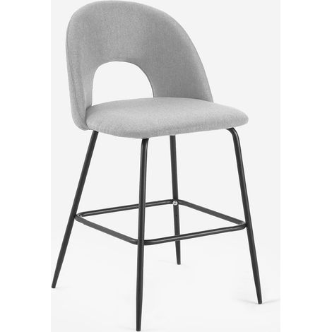 Taburete alto moderno con respaldo para bar y cocina en tela Tiren - Gris claro