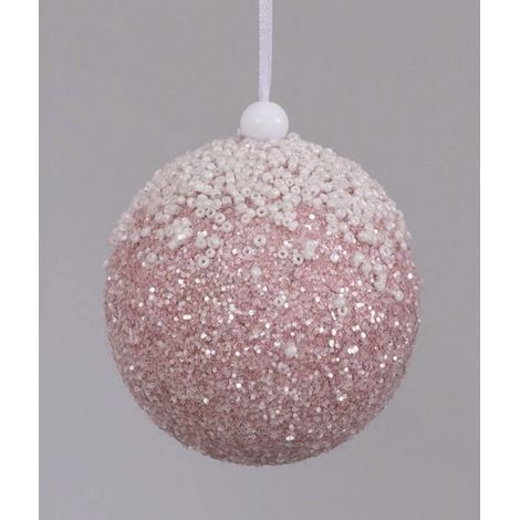 SFERA NATALIZIA EURONATALE Ø 8 CM ROSA C/GLITTER E CORALLI