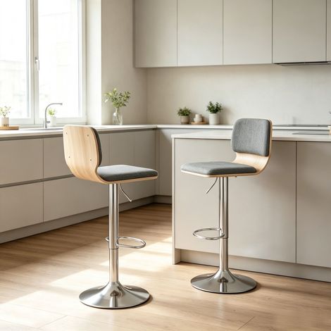 Lot de 2 Tabourets de Bar rotatifs à 360°, réglables en hauteur, avec dossier et repose-pieds (2 tabourets inclus) (1/5)
