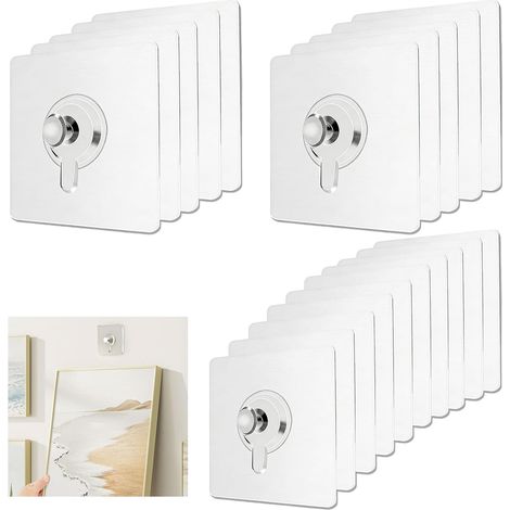 Lot de 20 Accroche Tableau 0,5mm Épais pour Cadre. Fixation Murale Adhésive Transparente pour Photos, Miroirs, Solution Locataires sans Trace, Inclus Boîte de Rangement Blanche (1/5)
