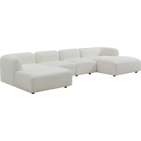 Canapé d'angle panoramique en tissu bouclette blanc cassé DANEPI (1/5)