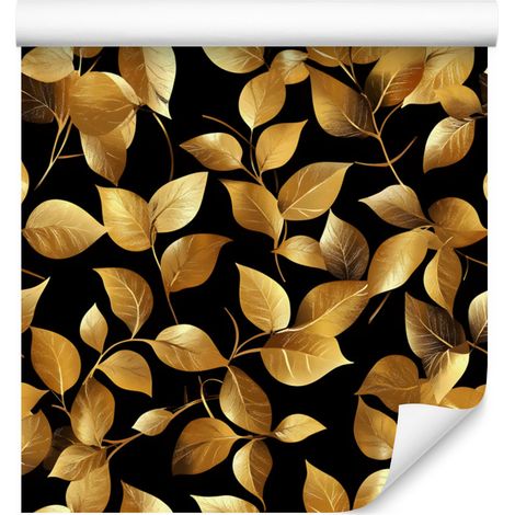 Papier peint Fleurs et Feuilles Or et Ocre pour Salon et Chambre 50x1000 cm (1/5)