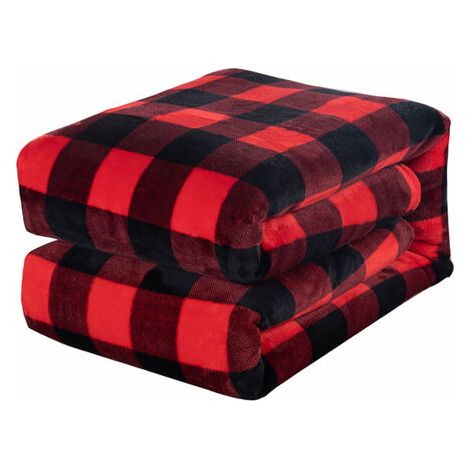Couverture à carreaux rouge et noire 150200 cm couverture polaire corail épaissie flanelle imprimée. (1/5)