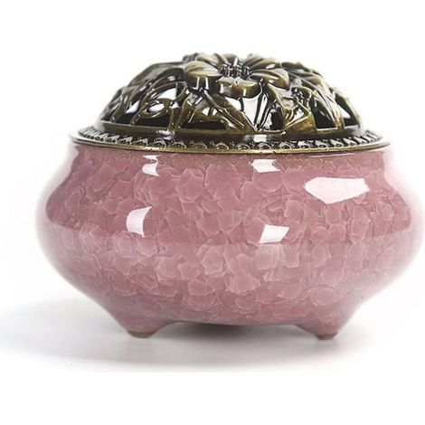 Räuchergefäß aus Keramik, Räuchergefäß im klassischen Stil mit Calabash-Räucherstäbchenhalter aus Messing und Metalldeckel, dekoratives Wohnaccessoire (C) - Crezuo