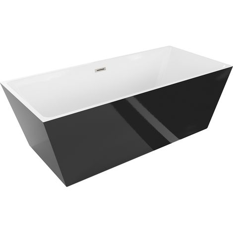Mexen Lita freistehende Badewanne 170 x 75 cm, weiß/schwarz, Überlauf gebürstetes Nickel - 521217075
