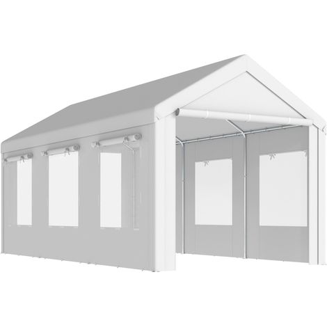 Abri de voiture 600 x 295 x 295 cm hauteur réglable protection uv portes zippées contemporain en acier galvanisé blanc (1/5)