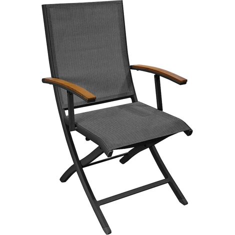 PROLOISIRS Fauteuil repas pliant - TREVISE - Graphite chevron - Aluminium époxy - Accoudoirs teck FSC