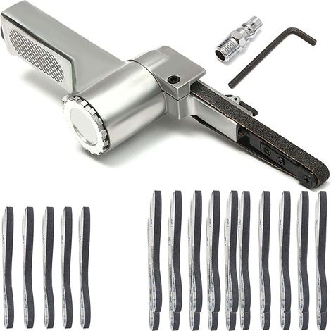 Pneumatischer Bandschleifer, pneumatisches Poliergerät (10 mm x 330 mm) mit 25 Schleifbändern zum Schleifen und Polieren verschiedener Fahrzeuge, inklusive Fingerfeile