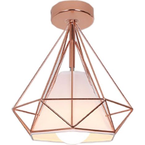 Lampe À Suspension Rétro Vintage En Forme De Diamant 25CM (Or Rose) Plafonnier Industriel En Métal Et Fer E27 Pour Restaurant Et Café (1/5)