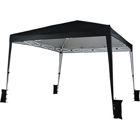 Tonnelle pop-up 3 x 3 m noire imperméable, tente de réception pliable hauteur réglable, tissu Oxford revêtement argenté, sac de transport, piquets et sacs à sable inclus pour jardin, marché et barbecu