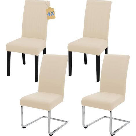 élastique, Housse de Chaise Haute, Housse de Chaise de Bureau (Lot de 4/6/8 pièces avec Dossier) pour Le Salon, la Cuisine, la fête et l'hôtel. (4, Beige) (1/5)