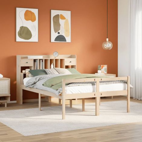 Massivholzbett mit Regal ohne Matratze 140x190 cm Kiefernholz