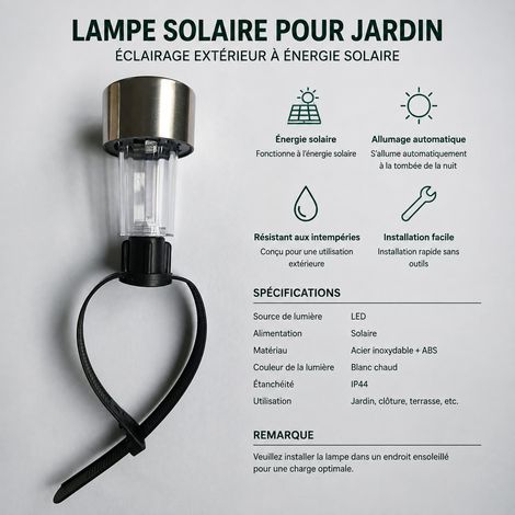 Lampe solaire LED multicolore pour clôture et garde-corps avec collier de serrage en acier inoxydable 5,5 x 8,4 cm acier inoxydable réf 100 g – Livraison gratuite