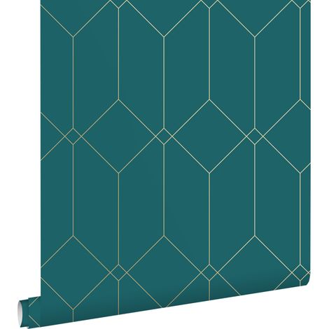 papier peint art déco or, vert et bleu - ESTAhome (1/5)