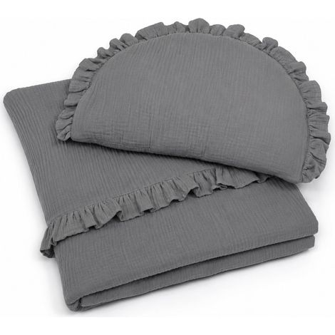 Edredón relleno y almohada plana con volante de muselina - juego de 2 piezas, antracita (1/5)