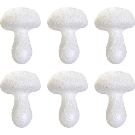 Lot de 6 champignons en polystyrène blanc neige dans une boîte en PVC irisé (1/4)