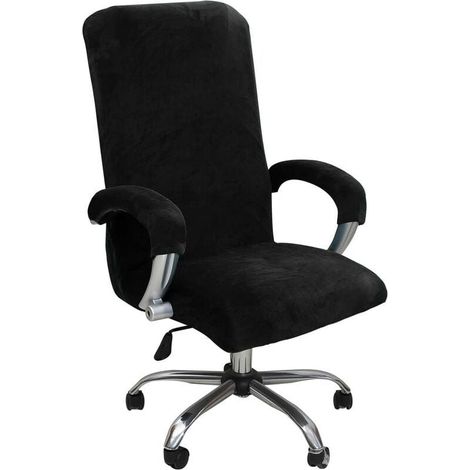 Housse de Chaise de Bureau avec Accoudoir Peluche Velours Couleur Unie,Housse pour Chaise Tissu élastique Amovible et Résistante pour Fauteuil de Bureau Rotatif Chaise,Noir(XL) (1/4)