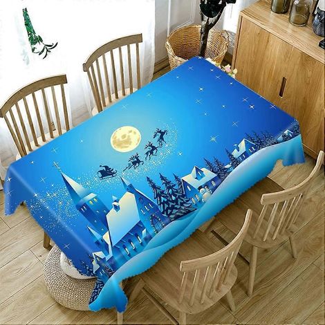 Nappe de Noël bleue à motifs de veille de Noël, nappe rectangulaire imperméable pour la fête du Nouvel An, décoration pour la maison et la chambre.