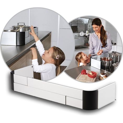 Protection plaque de cuisson en aluminium à double paroi – Fixation adhésive sans perçage – Sécurise l'accès aux ustensiles dangereux – Reer (1/5)